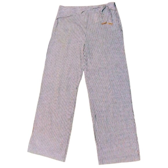 Womens Michael Kors Linen Cotton Blend Striped Sailor Pants Wide Leg High Rise - Picture 1 of 6